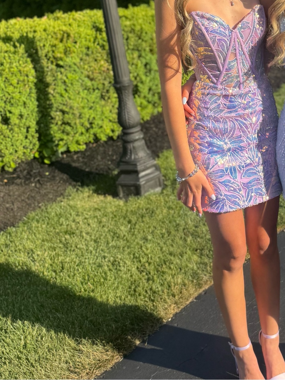 Lavender Sequin Lace-Up Sweetheart Mini Dress